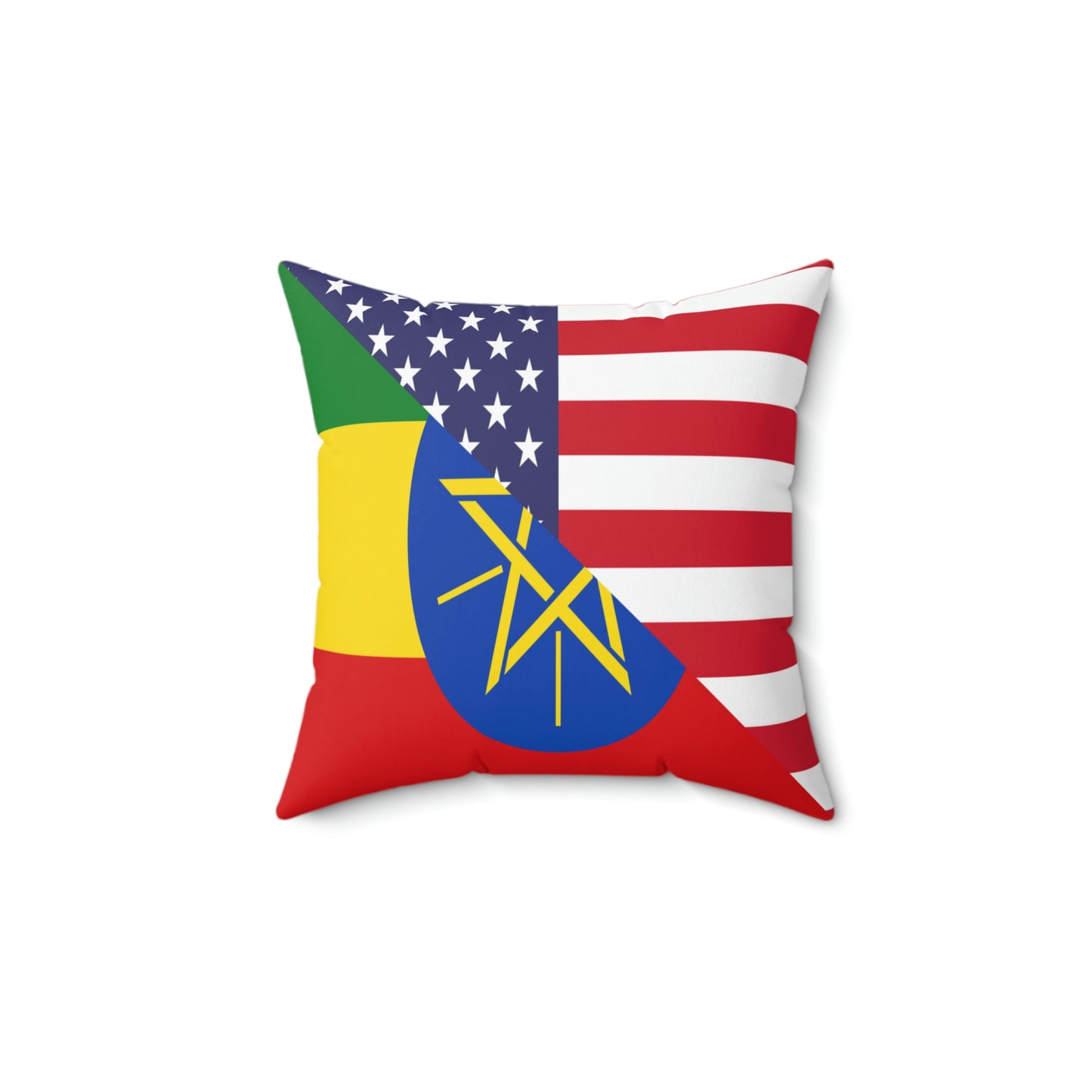 Ethiopian American Flag Ethiopia USA Spun Polyester Square Pillow