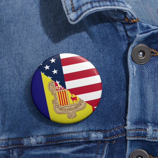 Andorran American Flag Pin Button | Andorra USA America