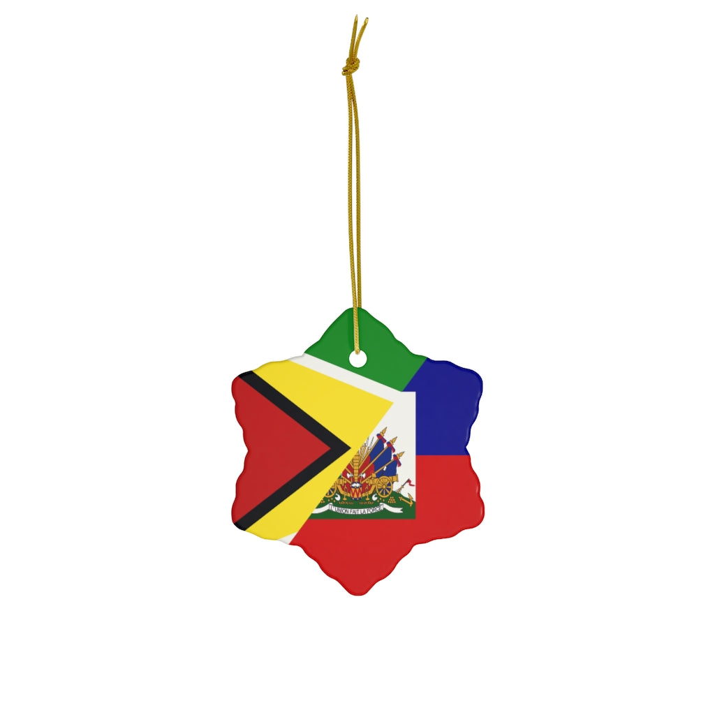 Haitian Guyanese Flag Ceramic Ornaments | Half Guyana Haiti Christmas Tree