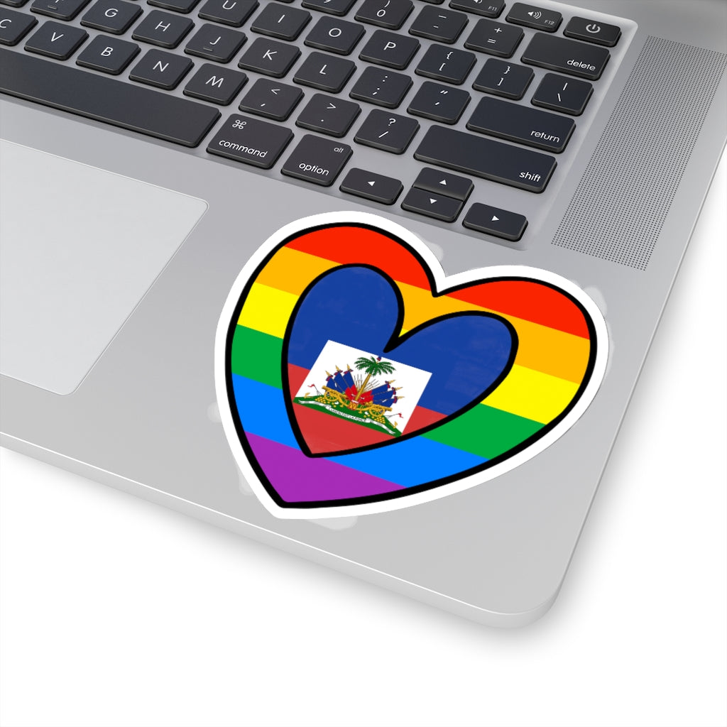 Haitian Pride Rainbow Flag Heart Sticker | Haiti Pride Month Accessory