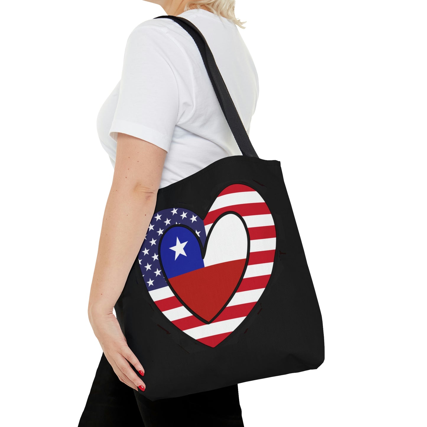 Chilean American Heart Valentines Day Gift Half Chile USA Flag Tote Bag | Shoulder Bag