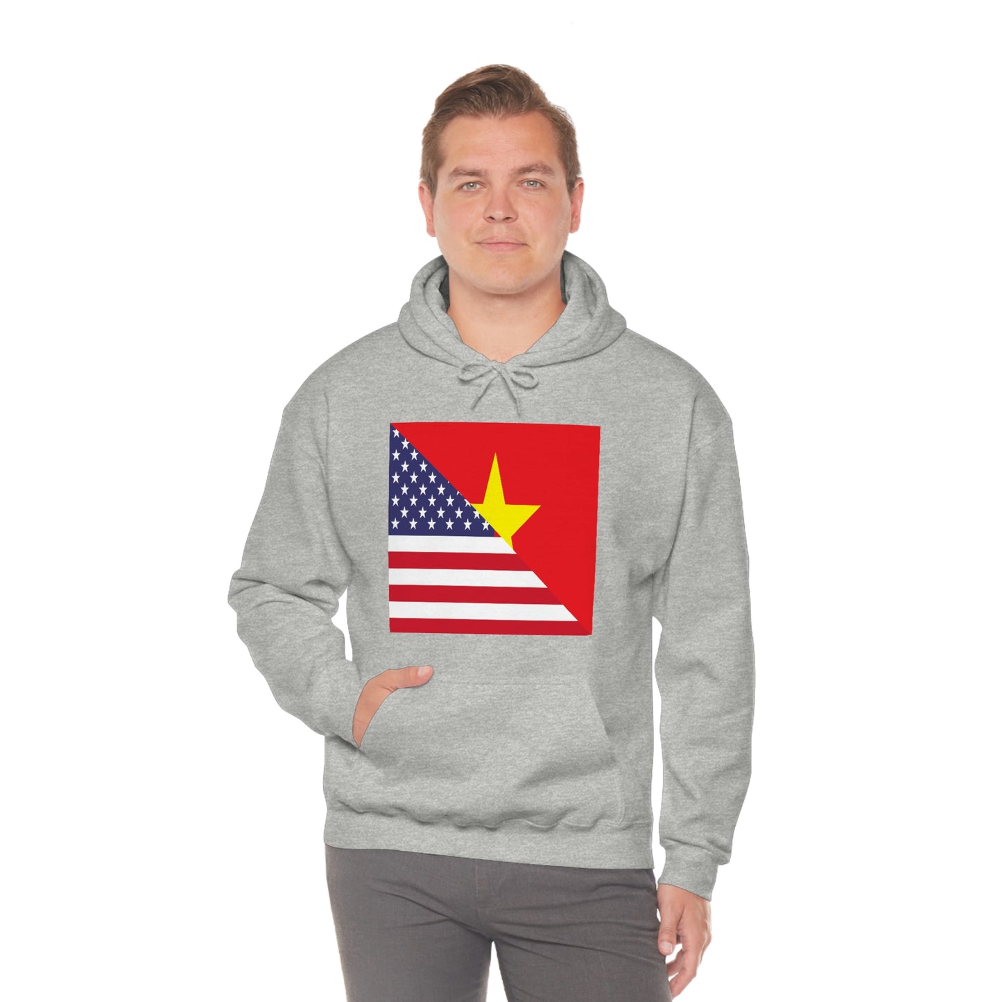Vietnamese American Flag Half Vietnam USA Hoodie | Unisex Pullover Hooded Sweatshirt