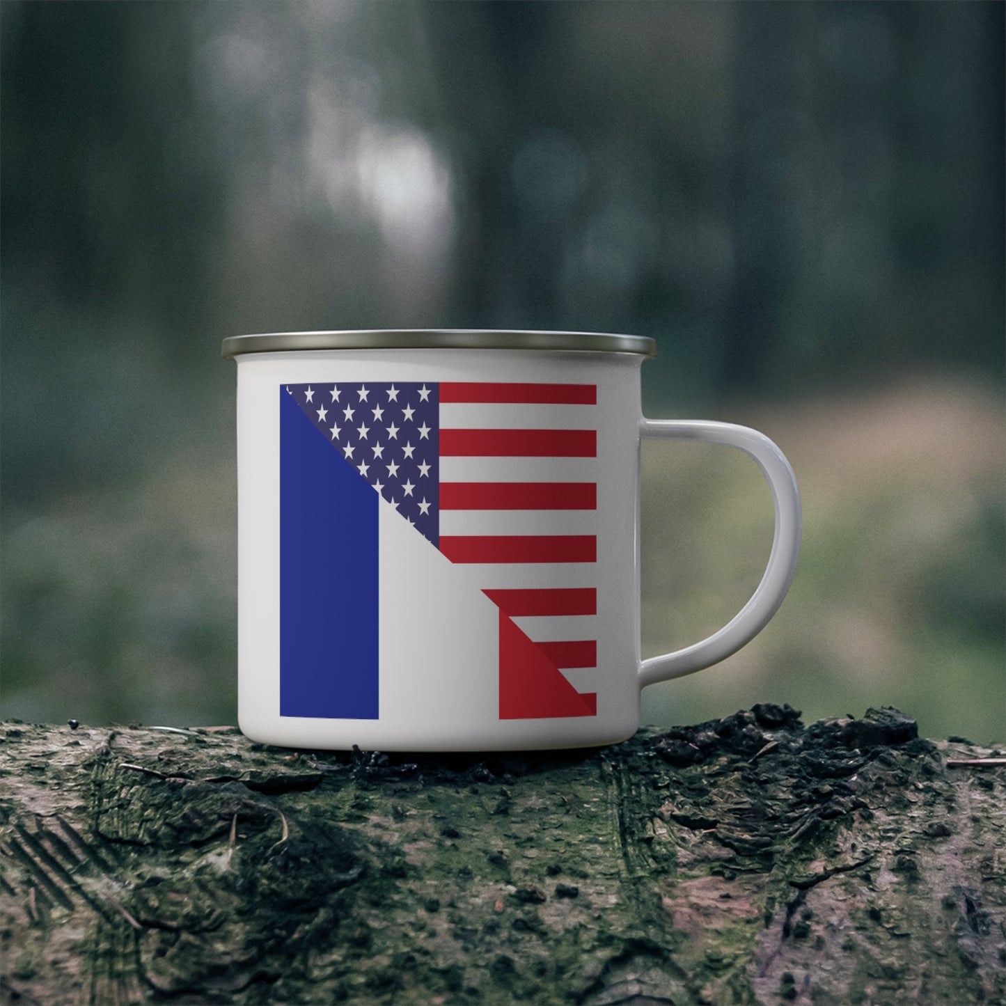 French American Flag France USA 12oz Enamel Mug