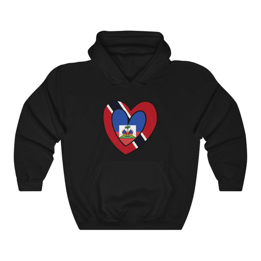 Haitian Trini Flag Heart Hoodie | Unisex Haiti Trinidad Men Women Pullover