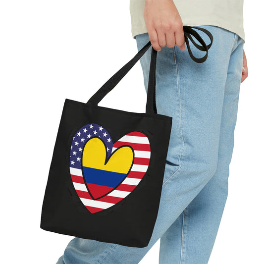 Colombian American Heart Valentines Day Gift Half Colombia USA Flag Tote Bag | Shoulder Bag