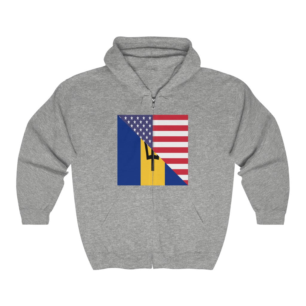 Bajan American Flag Barbados USA Zip Hoodie | Hooded Sweatshirt