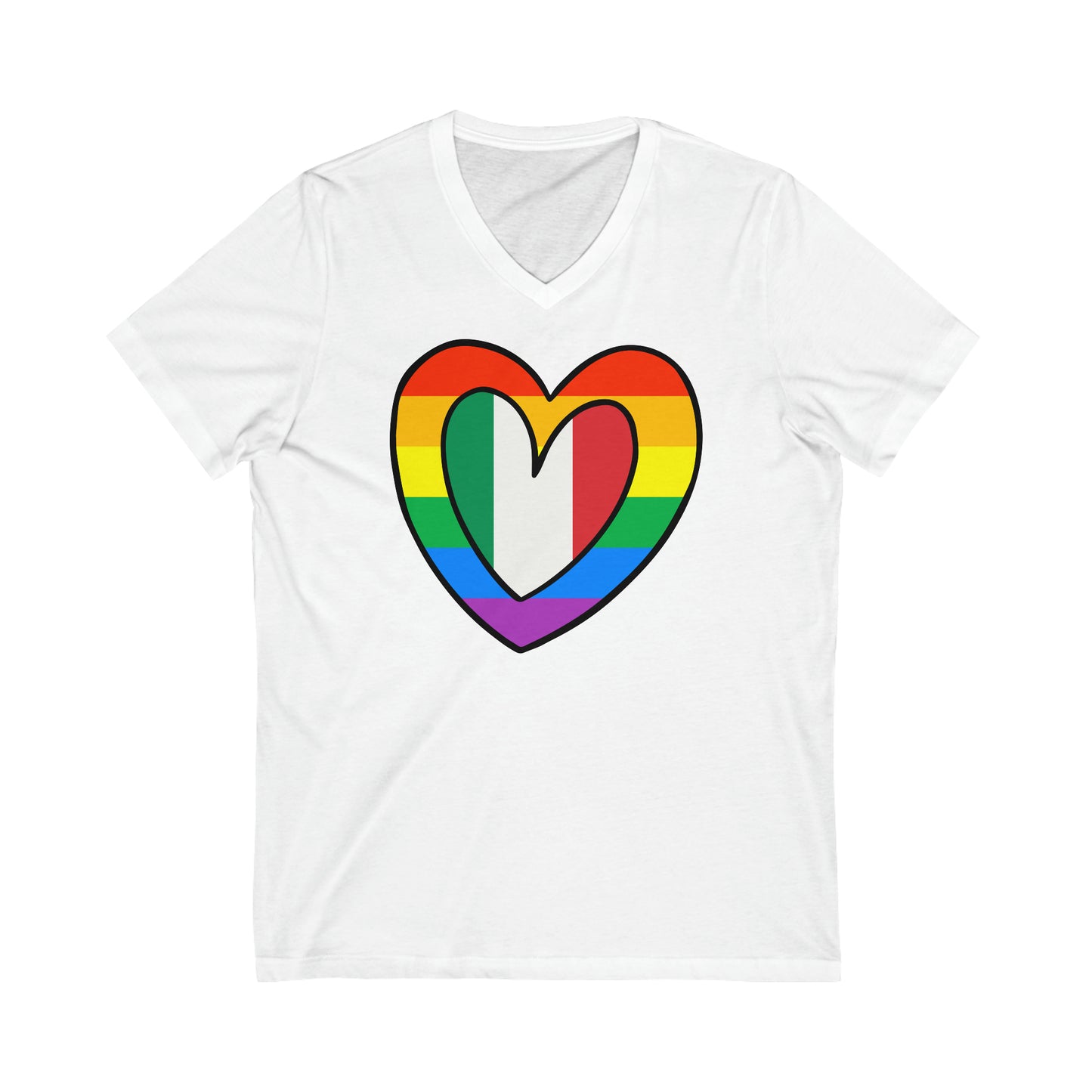 Italian Rainbow Flag Heart Italy Pride Month V-Neck T-Shirt | Unisex Vee Shirt