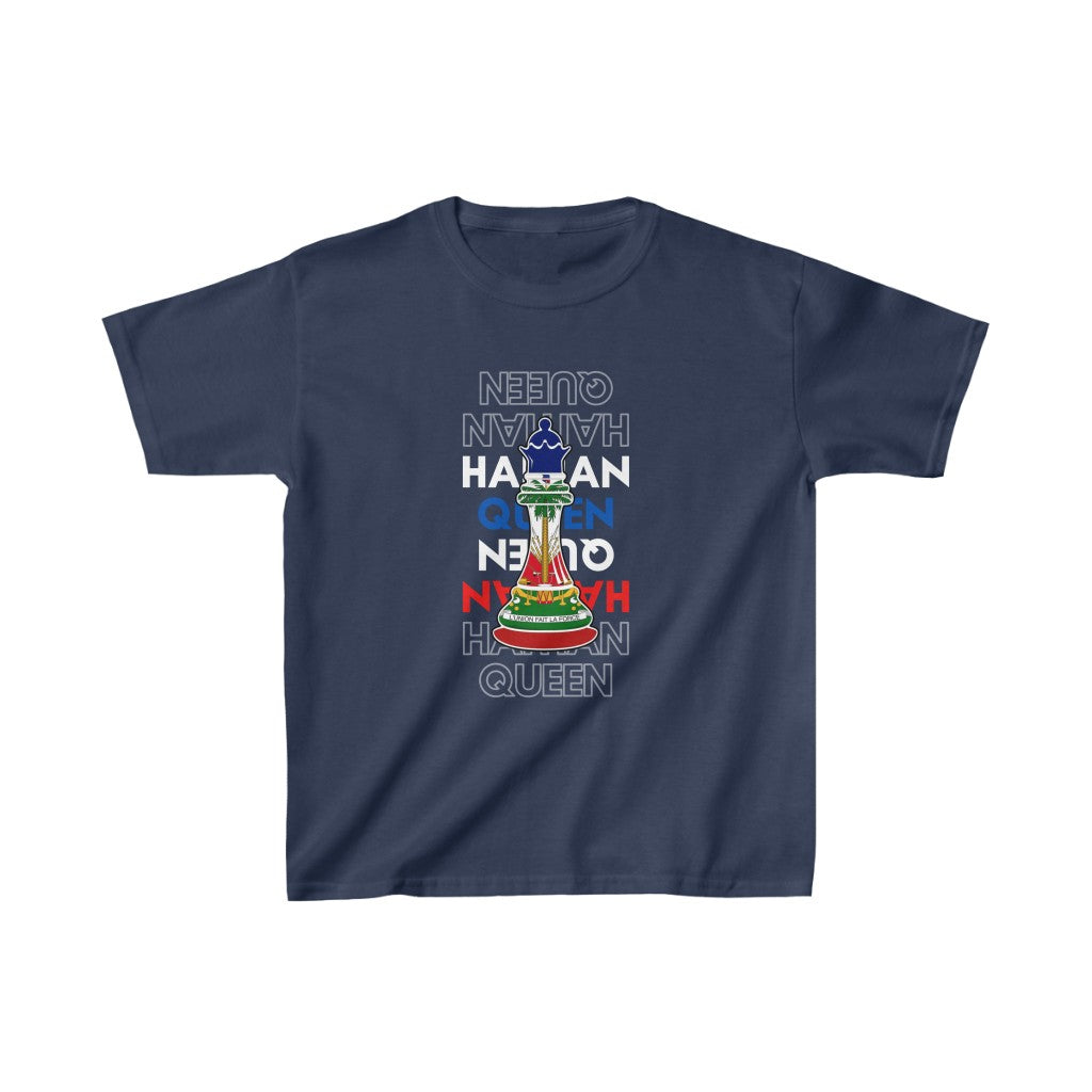 Kids Haitian Queen Chess Piece Text | Haiti Flag T-Shirt | Unisex Tee Shirt