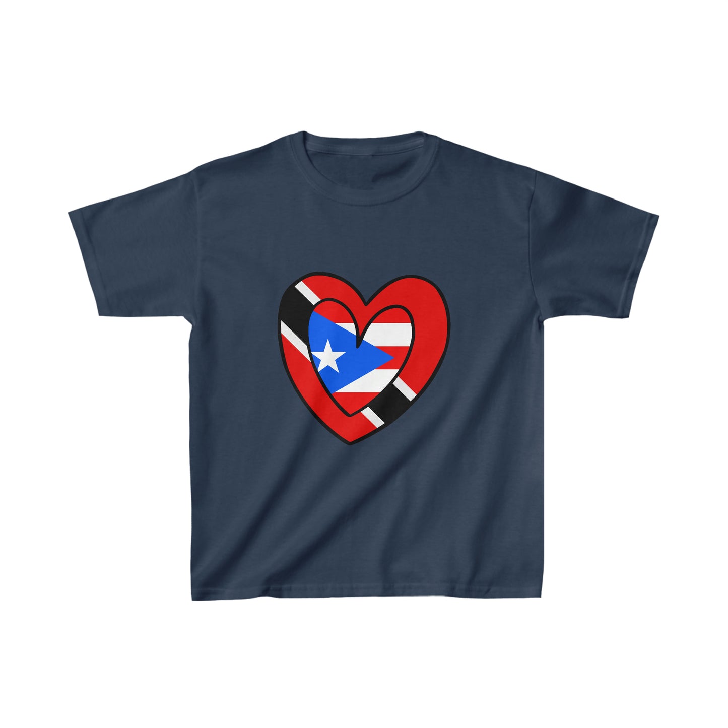 Kids Puerto Rican Trini Heart Valentines Day Gift Half PR Trinidad Flag T-Shirt | Unisex Tee Shirt