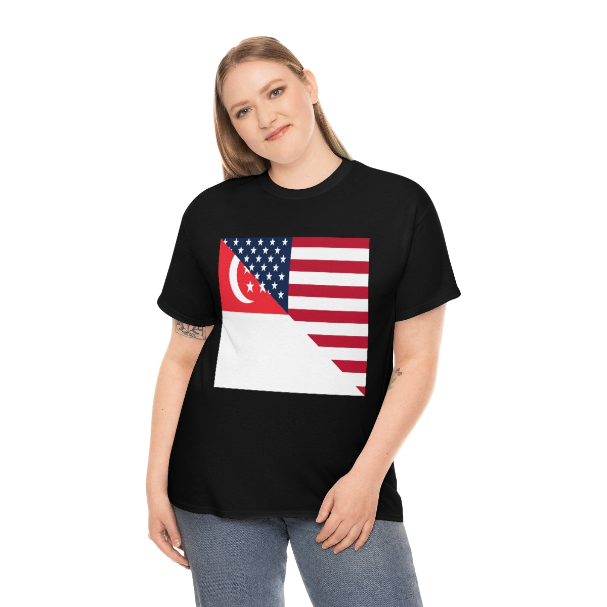 Singapore American Flag Half Singaporean USA T-Shirt | Unisex Tee Shirt