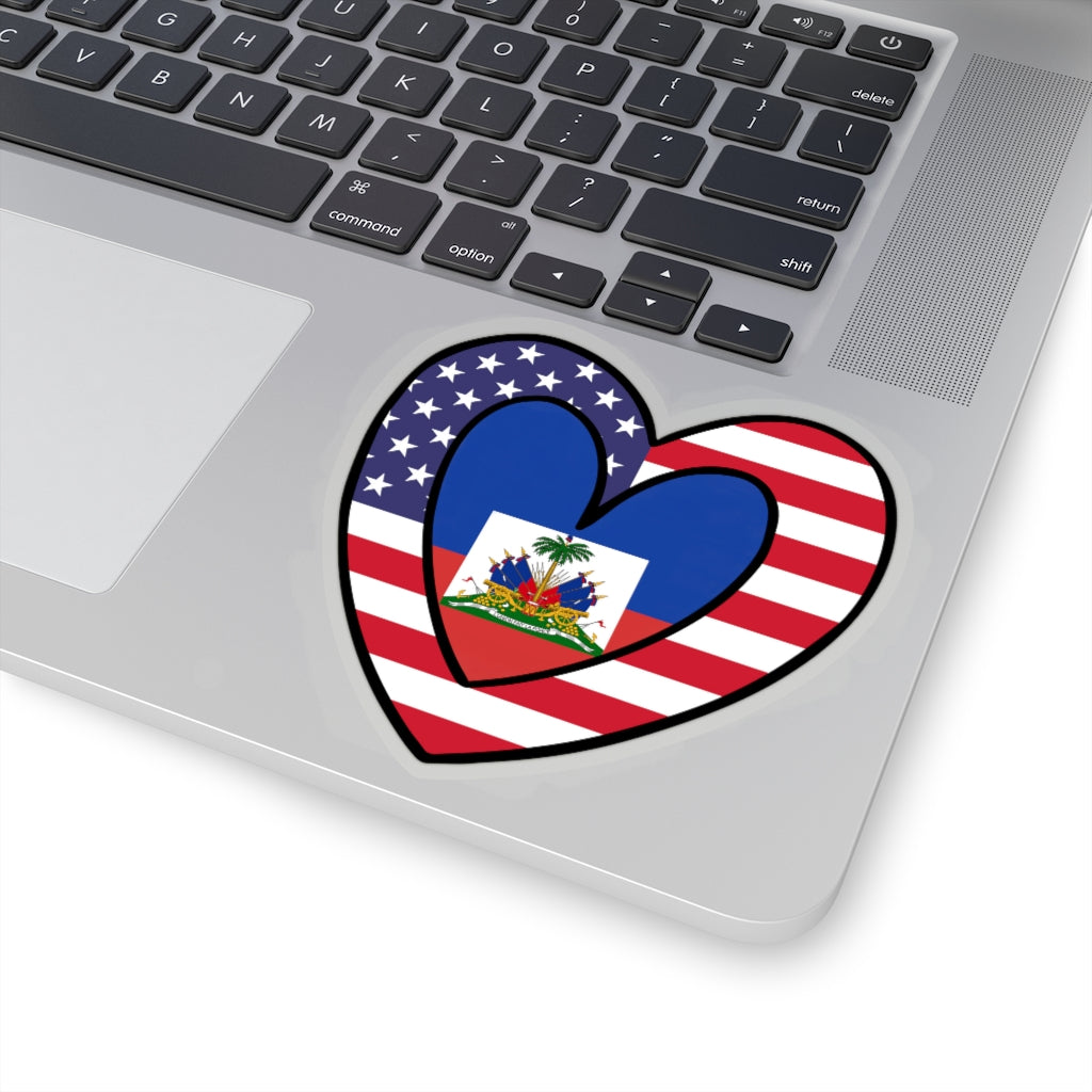 American Haitian Flag Inner Heart Sticker | USA Haiti Accessory