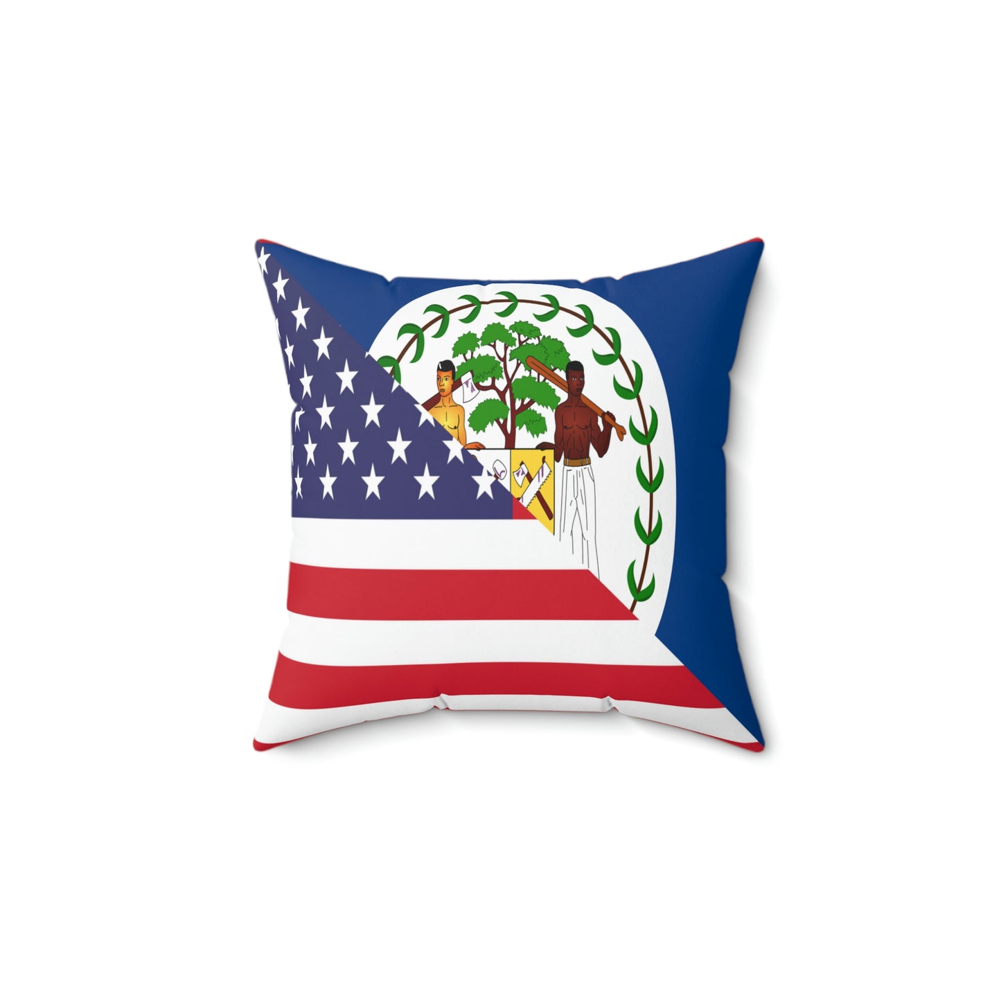 Belize American Flag Half Belizean USA Spun Polyester Square Pillow