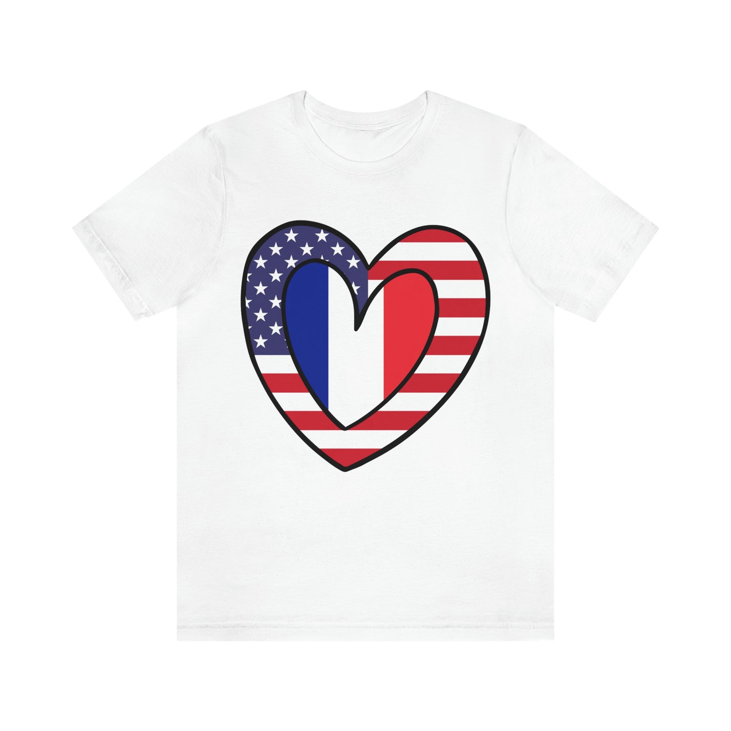 French American Heart Valentines Day Gift Tee Shirt | Half France USA Flag T-Shirt