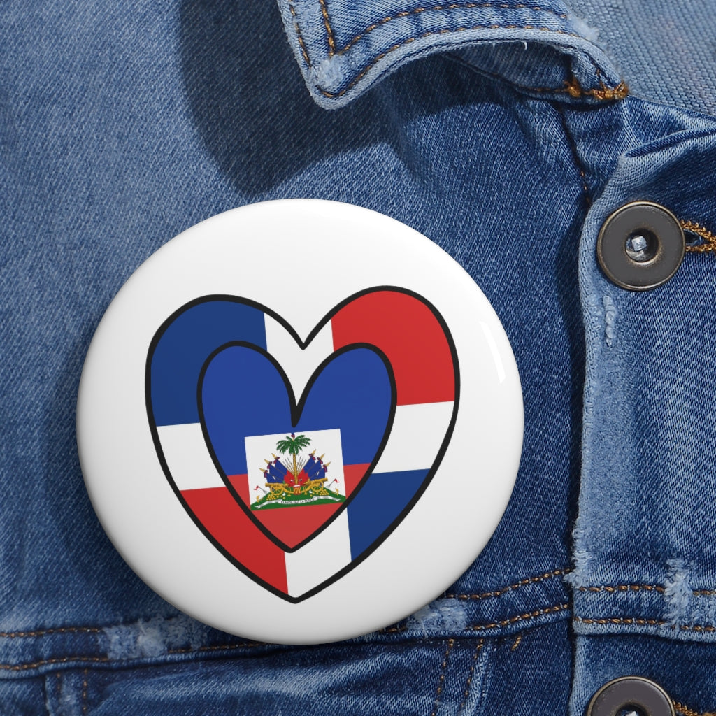 Dominican Republic Haiti Flag Inner Heart Pin Button | Dr Dominican Haitian