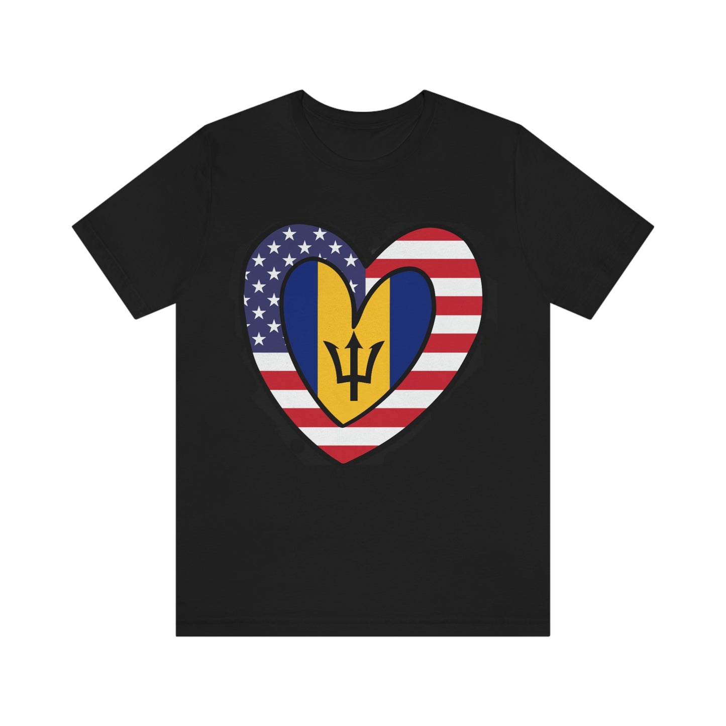 Bajan American Heart Valentines Day Gift Tee Shirt | Half Barbados USA Flag T-Shirt