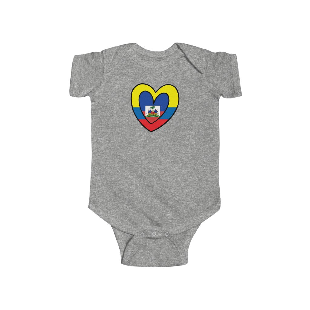 Baby Colombian Haitian Flag Inner Heart Bodysuit | Unisex Colombia Haiti