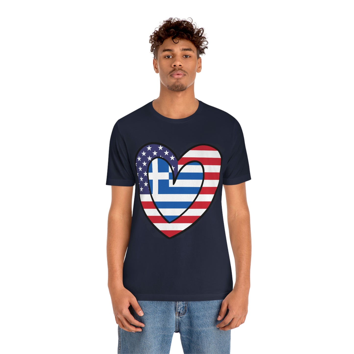 Greek American Heart Valentines Day Gift Tee Shirt | Half Greece USA Flag T-Shirt