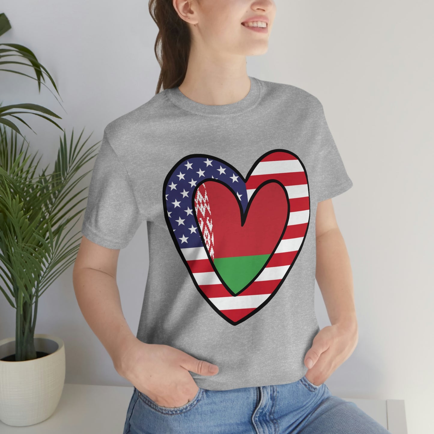 Belarusian American Heart Valentines Day Gift Tee Shirt | Half Belarus USA Flag T-Shirt