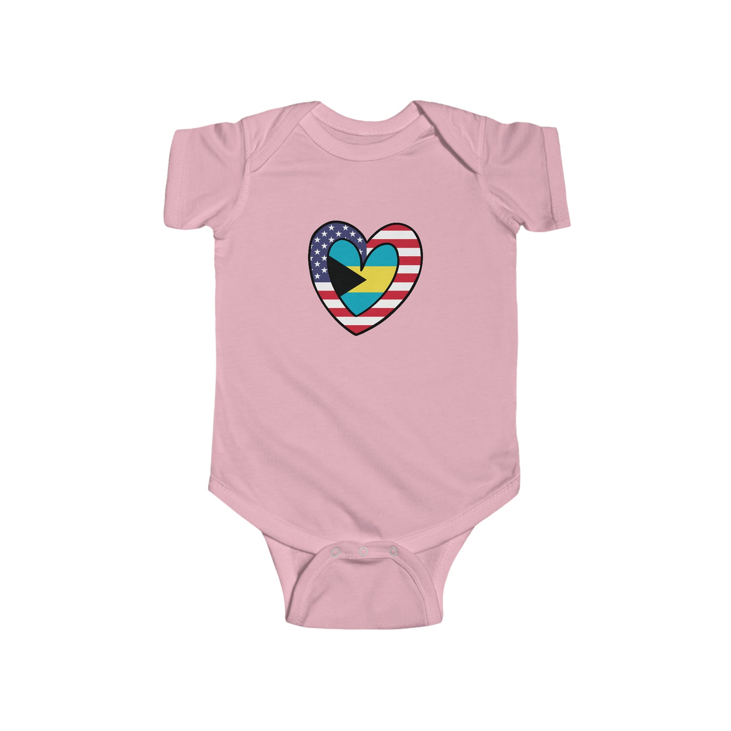 Bahamas American Heart Valentines Day Gift Half Bahamian USA Flag Baby Bodysuit | Newborn Boy Girl