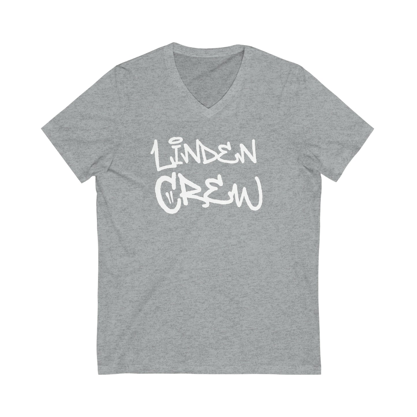 Linden Crew Funky White Text V-Neck T-Shirt | Unisex Vee Shirt