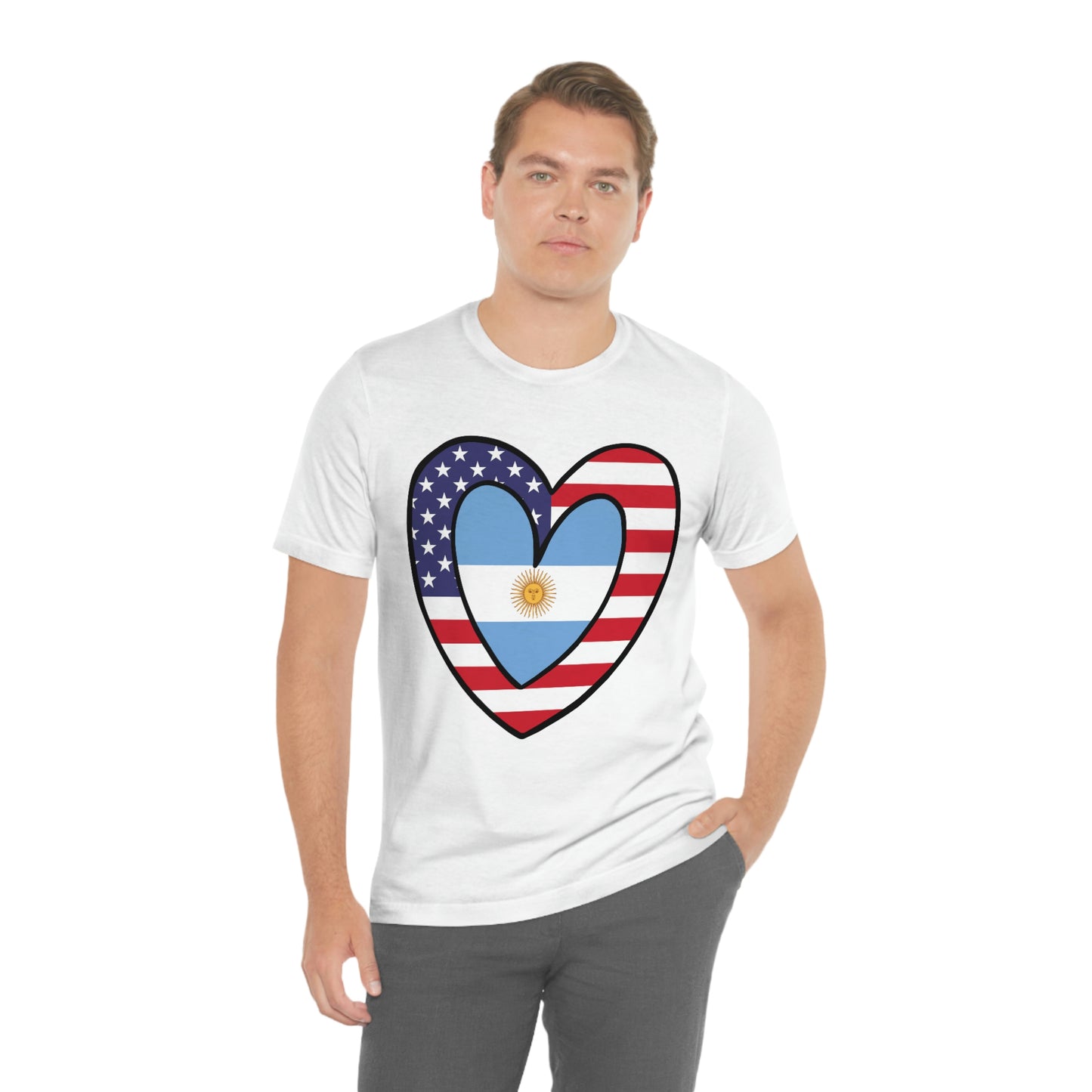 Argentinian American Heart Valentines Day Gift Tee Shirt | Half Argentina USA Flag T-Shirt