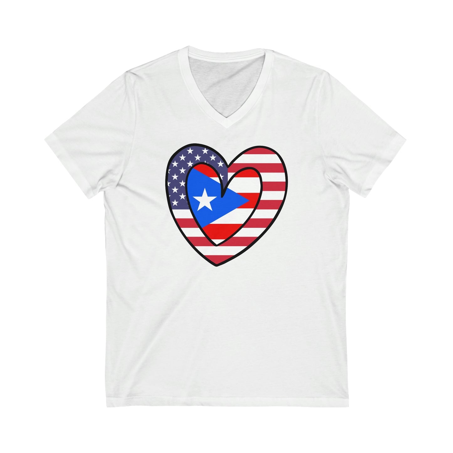 Puerto Rican American Heart Valentines Day Gift Half Boricua PR USA Flag V-Neck T-Shirt | Unisex Vee Shirt