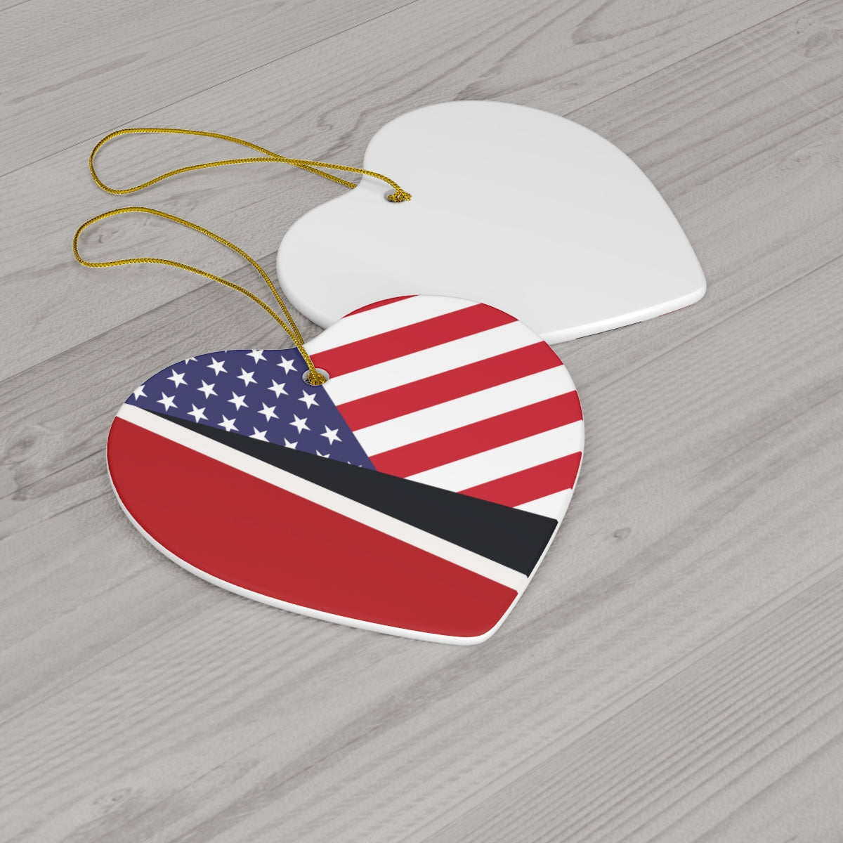 Trini American Flag Ceramic Ornaments | Trinidad USA Holiday Christmas Tree