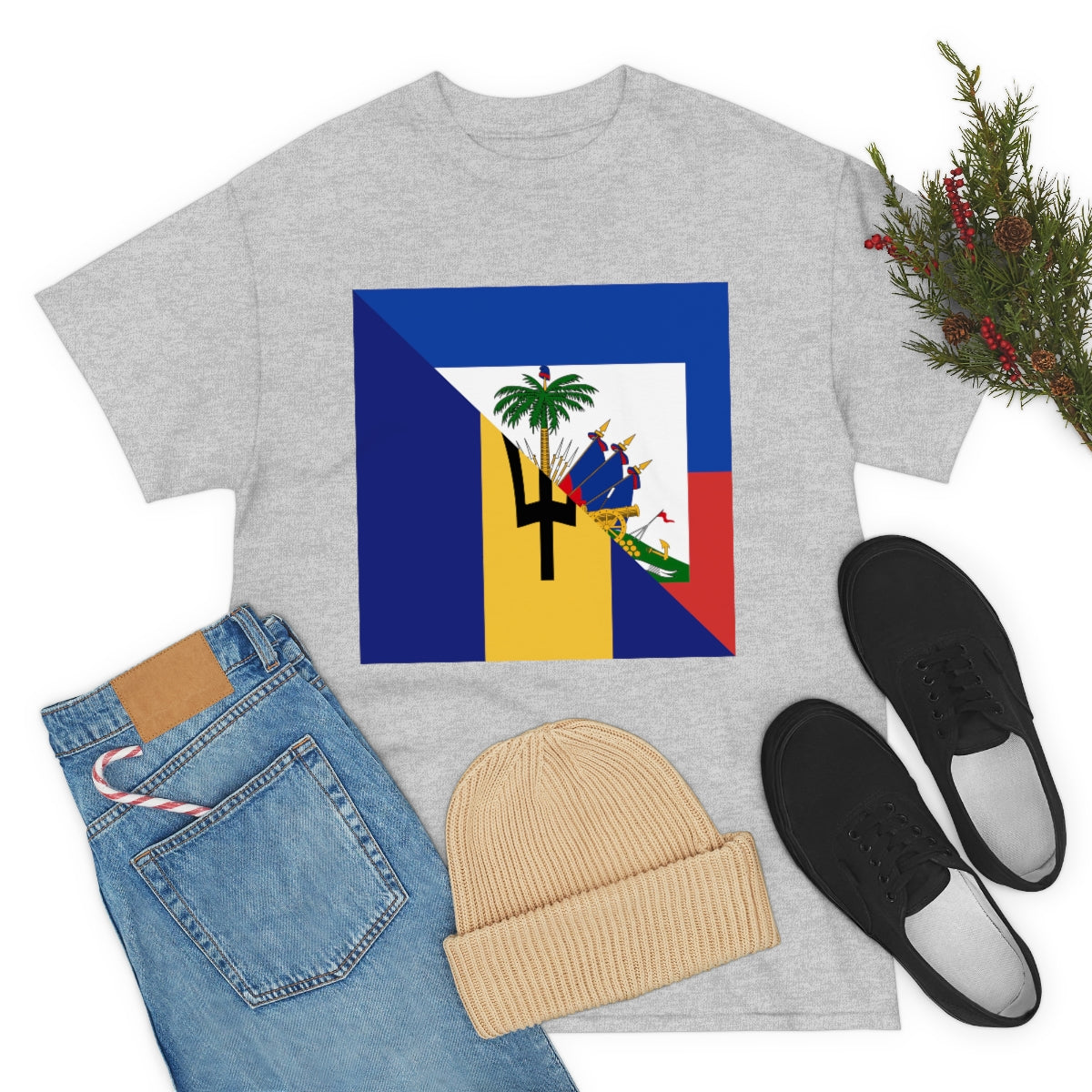 Bajan Haitian Flag Tee Shirt | Unisex Barbados Haiti USA Tshirt