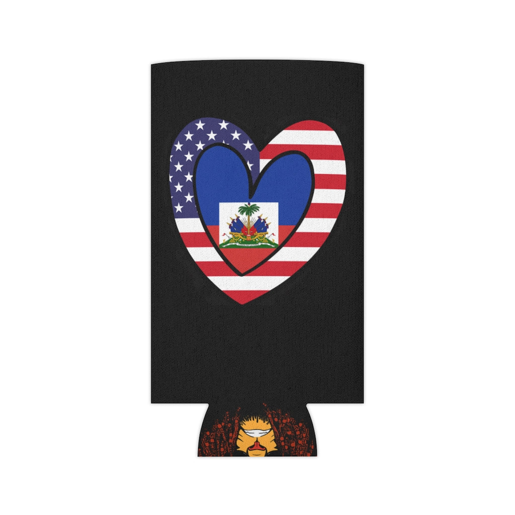 Haitian American Flag Heart Can Cooler | Haiti USA Drink Cosy