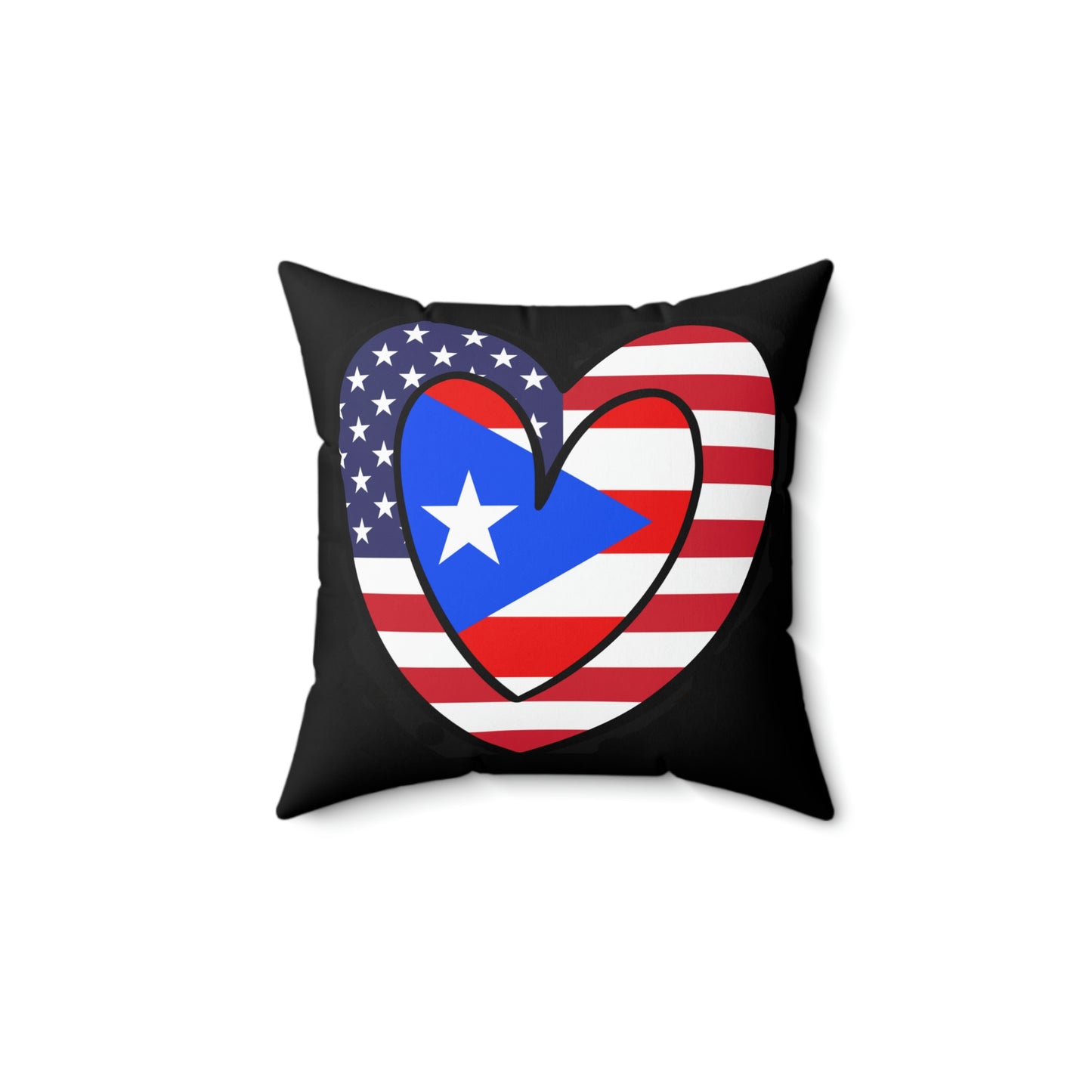 Puerto Rican American Heart Valentines Day Gift Half Boricua PR USA Flag Spun Polyester Square Pillow