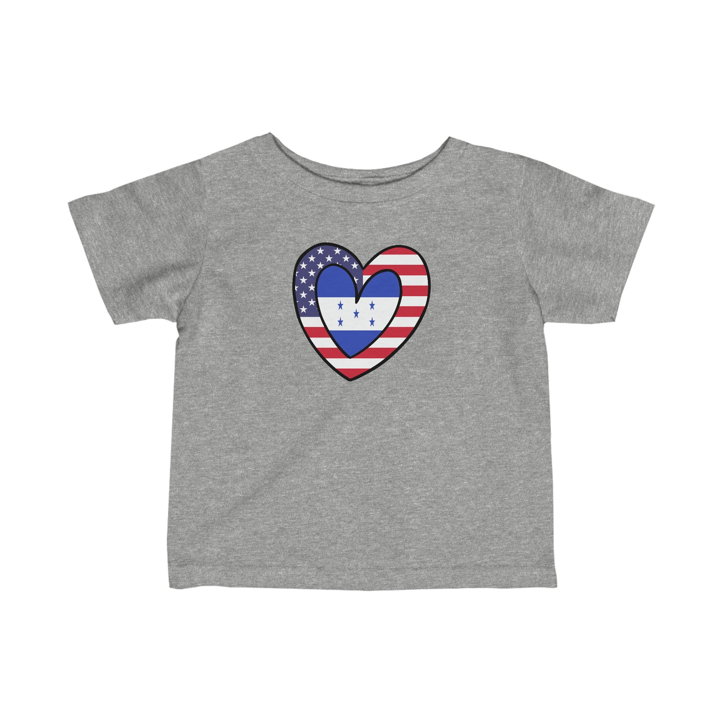 Infant Honduran American Heart Valentines Day Gift Half Honduras USA Flag Toddler Tee Shirt