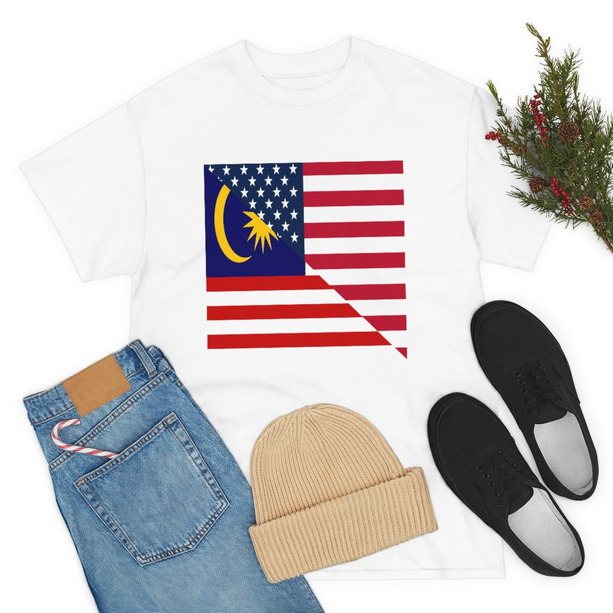 Malaysia American Flag Half Malaysian USA  T-Shirt | Unisex Tee Shirt