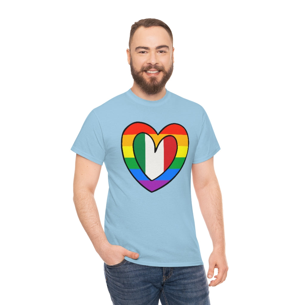 Italian Rainbow Flag Heart T-Shirt | Unisex Italy Pride Month Tee