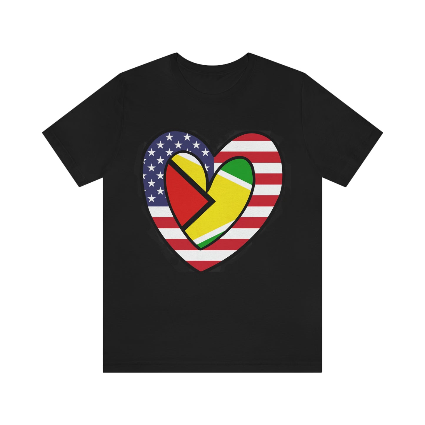 Guyanese American Heart Valentines Day Gift Tee Shirt | Half Guyana USA Flag T-Shirt