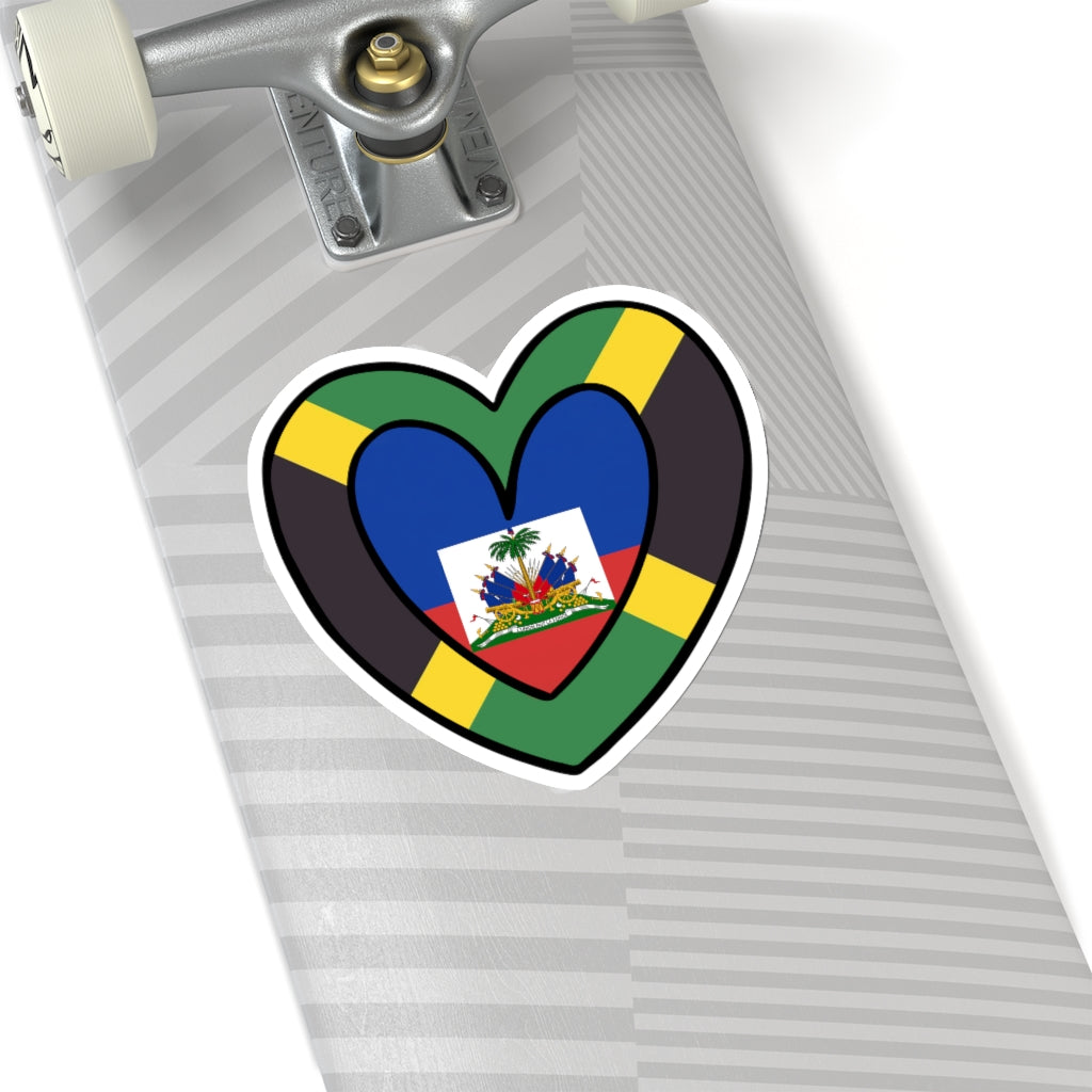 Jamaican Haitian Flag Inner Heart Sticker | Jamaica Haiti Accessory