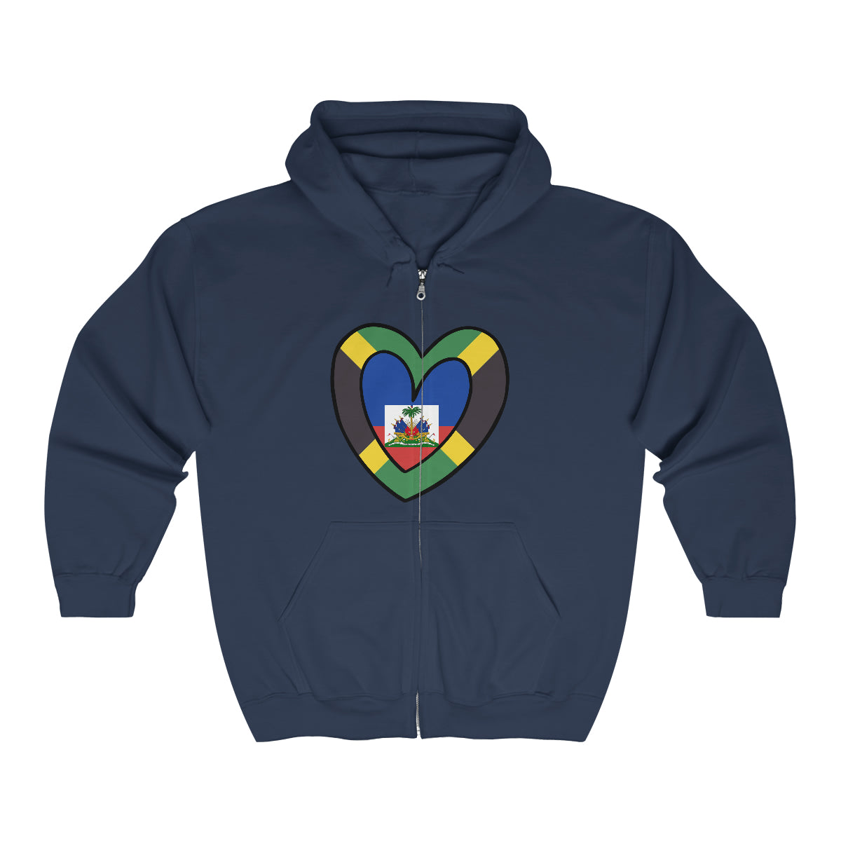 Jamaican Haitian Flag Inner Heart Jamaica Haiti  Zip Hoodie | Hooded Sweatshirt