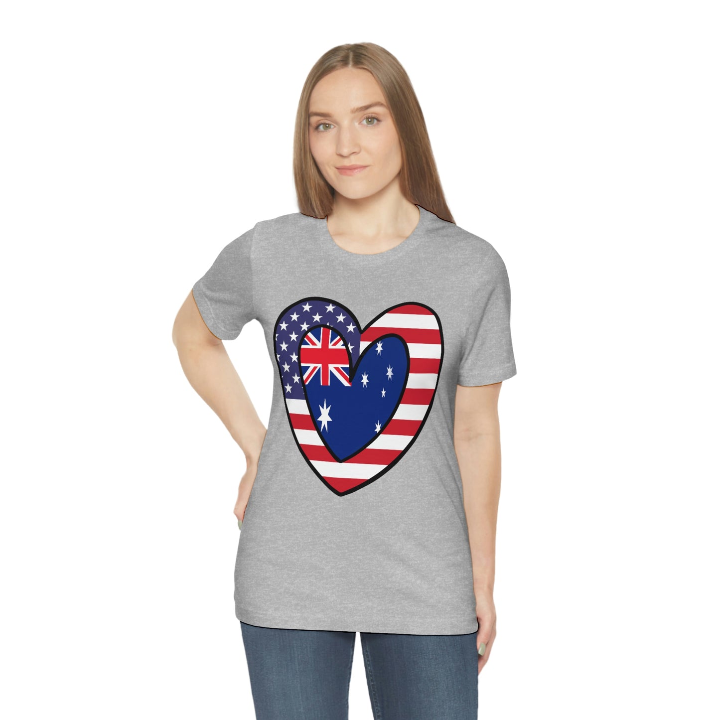 Australian American Heart Valentines Day Gift Tee Shirt | Half Australia USA Flag T-Shirt