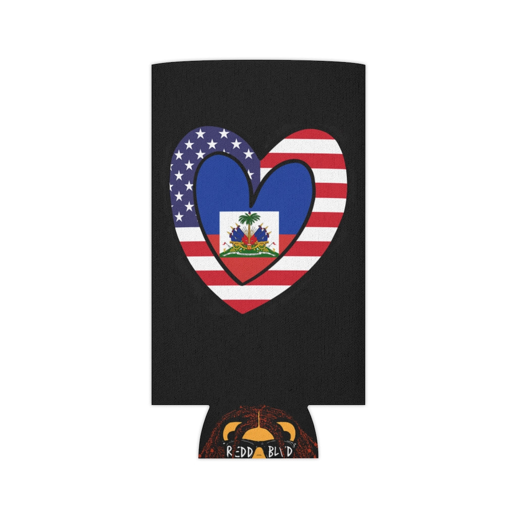 Haitian American Flag Heart Can Cooler | Haiti USA Drink Cosy