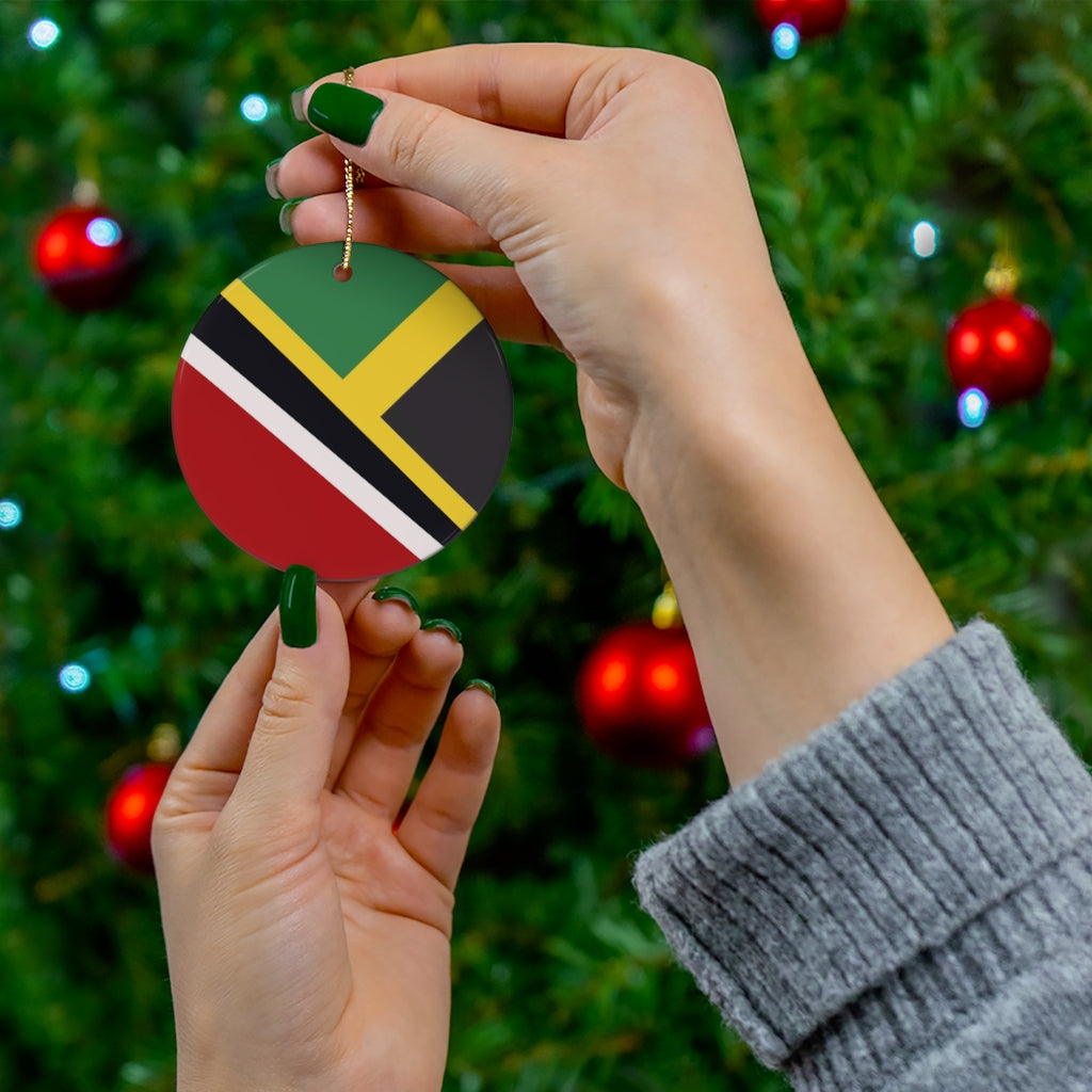 Half Trini Jamaican Flag Ceramic Ornaments | Trinidad Jamaica Christmas Tree