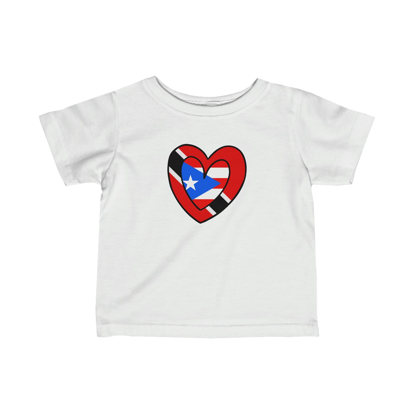 Infant Puerto Rican Trini Heart Valentines Day Gift Half PR Trinidad Flag Toddler Tee Shirt