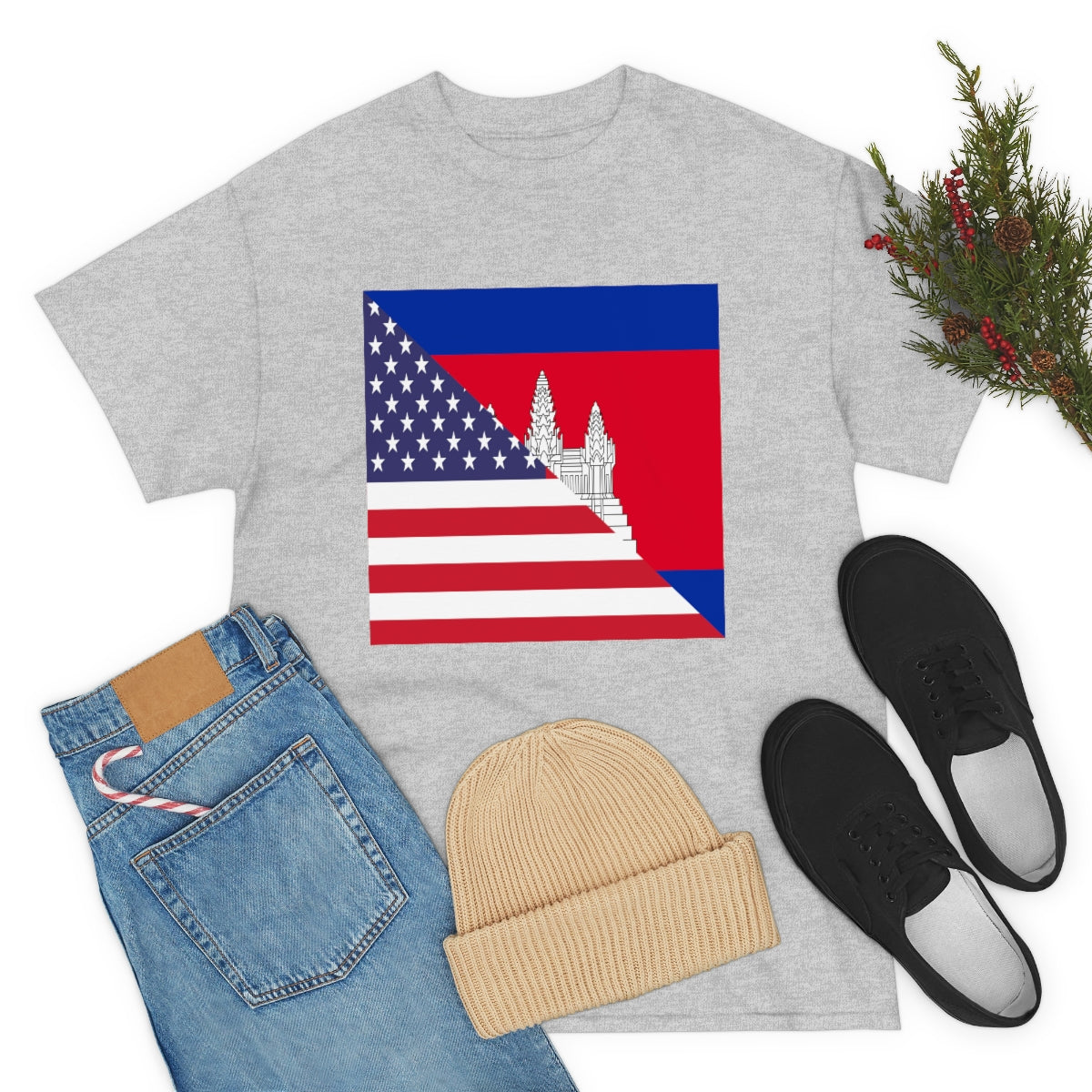 Cambodian American Flag Half Cambodia USA T-Shirt | Unisex Tee Shirt