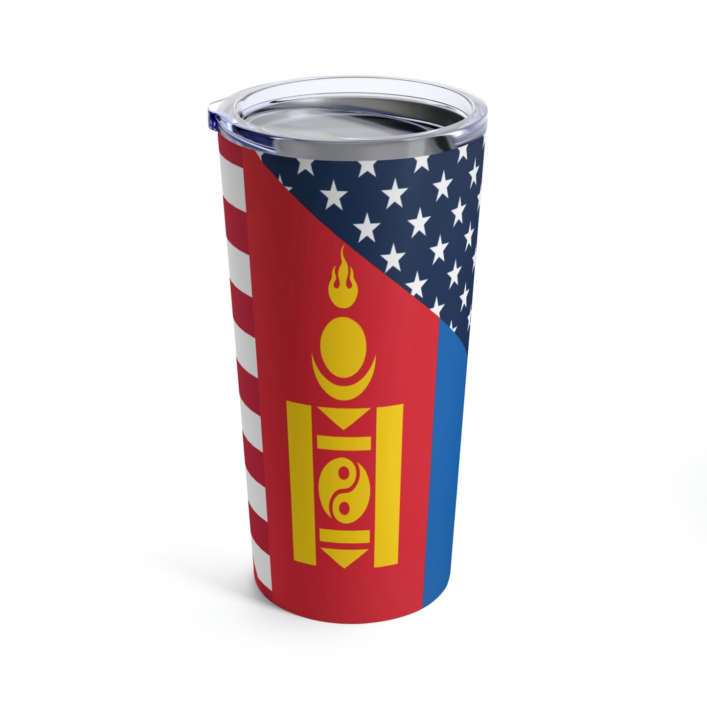 Mongolian American Flag Half Mongolia USA Tumbler 20oz Beverage Container