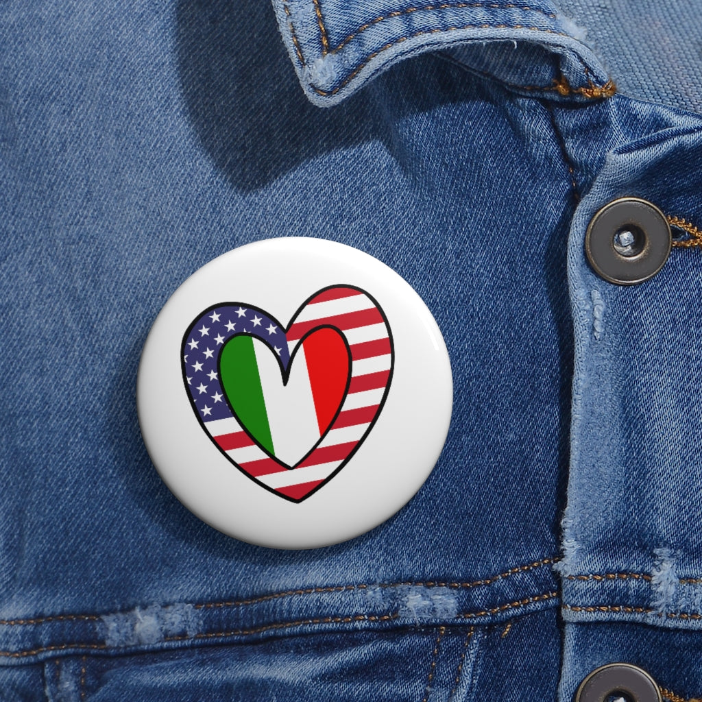 American Italian Flag Inner Heart Pin Button | Italy USA