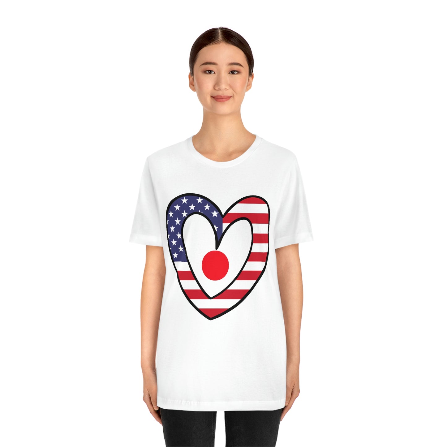 Japanese American Heart Valentines Day Gift Tee Shirt | Half Japan USA Flag T-Shirt