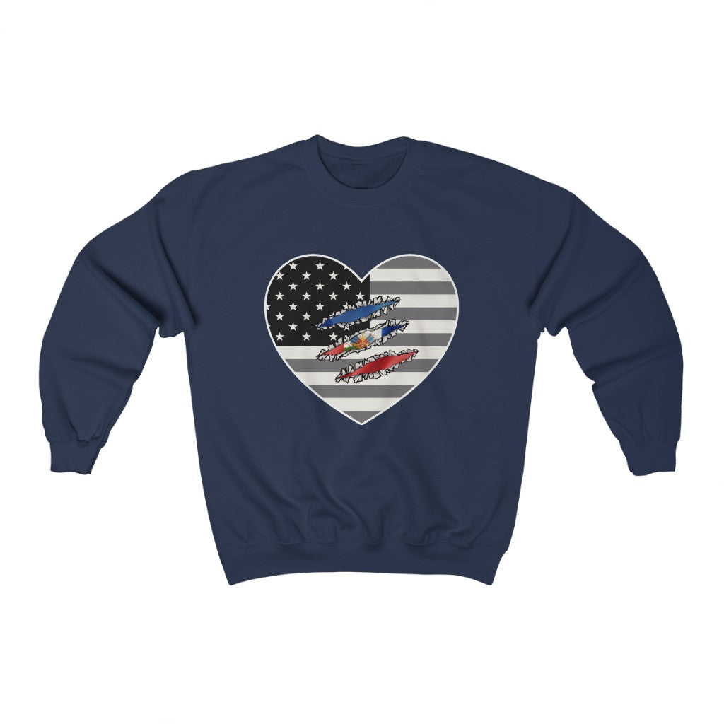 Haitian American Flag At Heart Sweatshirt | Haiti Women Men Pullover