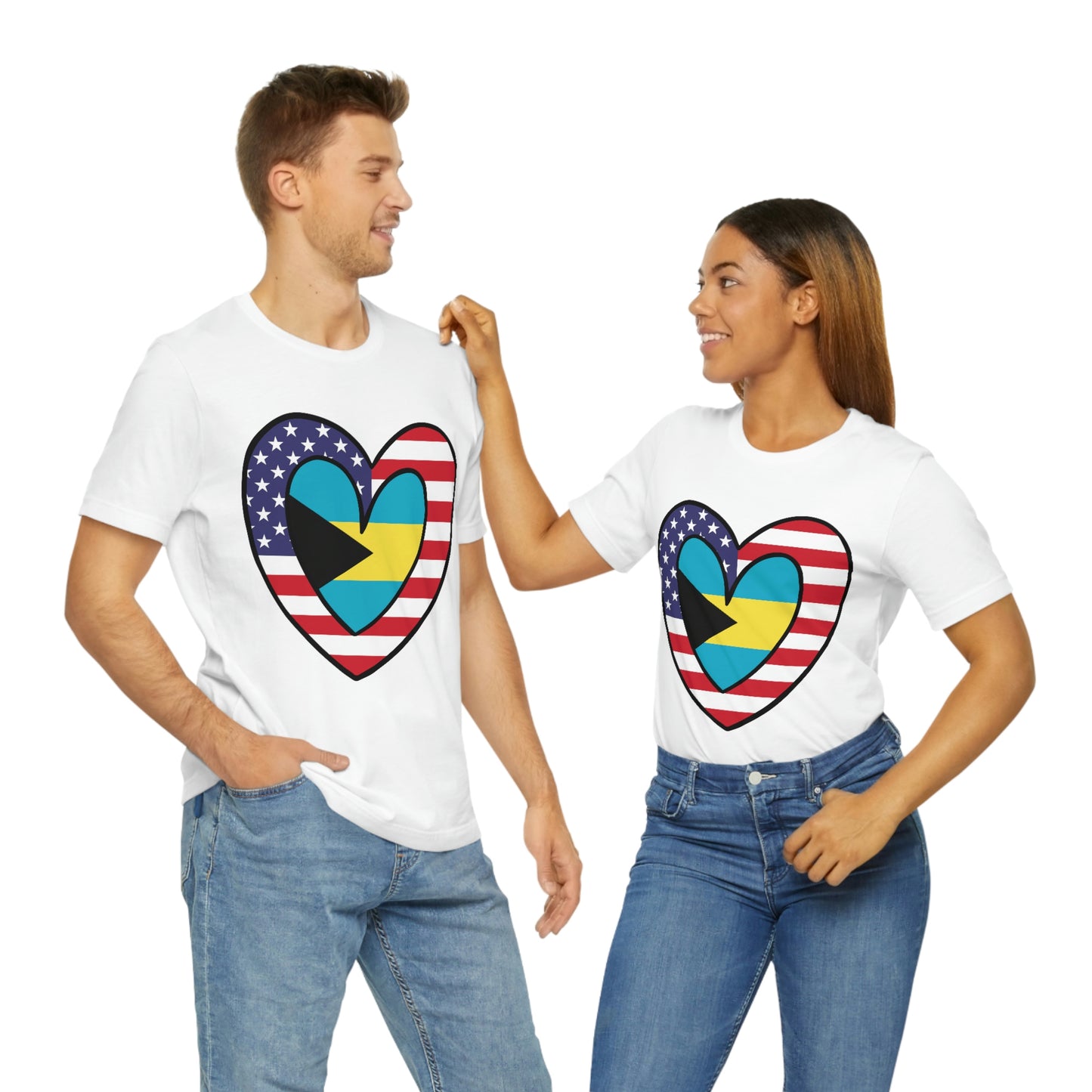 Bahamian American Heart Valentines Day Gift Tee Shirt | Half Bahamas USA Flag T-Shirt