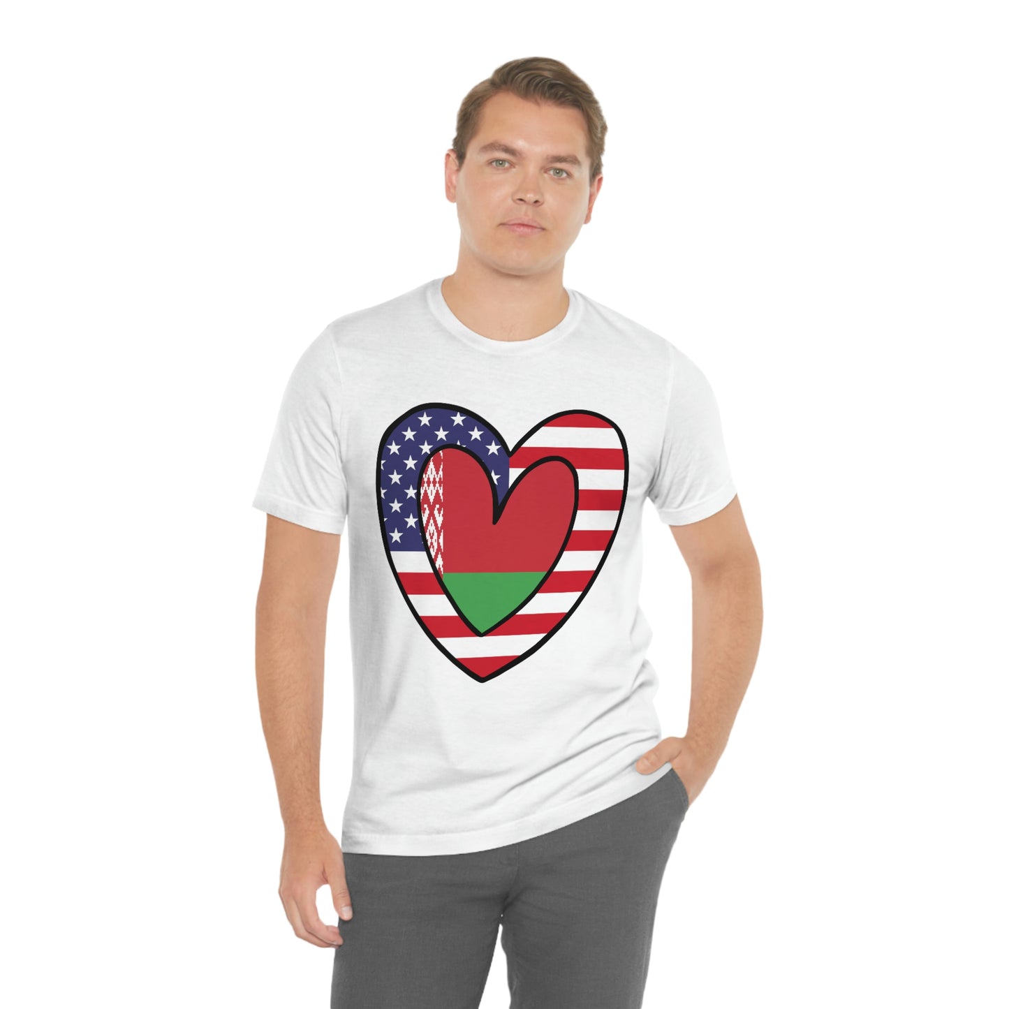 Belarusian American Heart Valentines Day Gift Tee Shirt | Half Belarus USA Flag T-Shirt