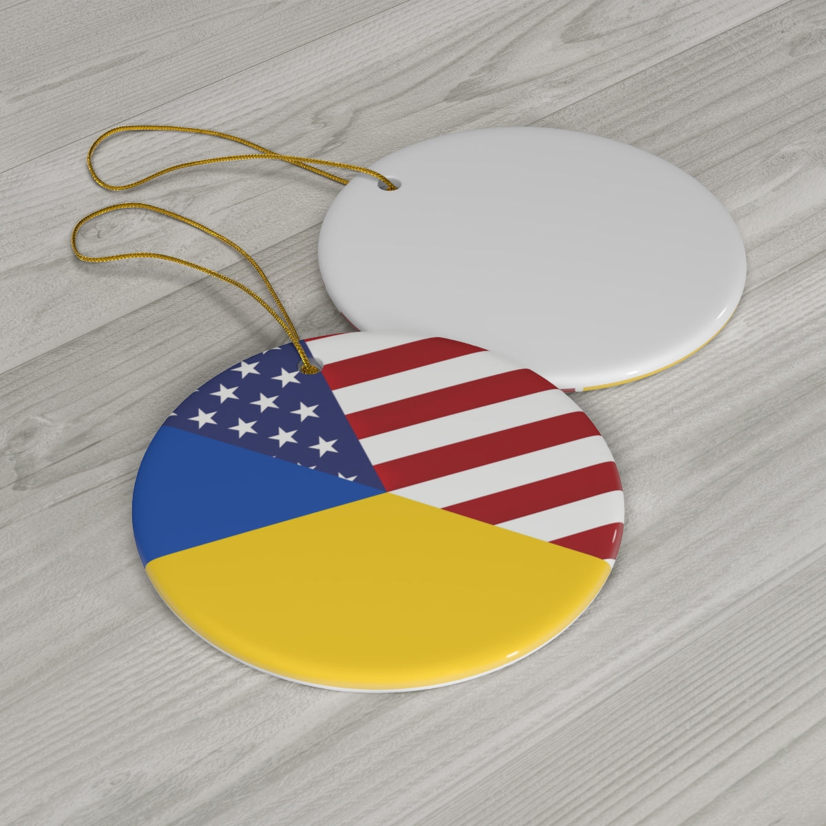Ukraine American Flag Ceramic Ornaments | Ukrainian USA Holiday Christmas Tree