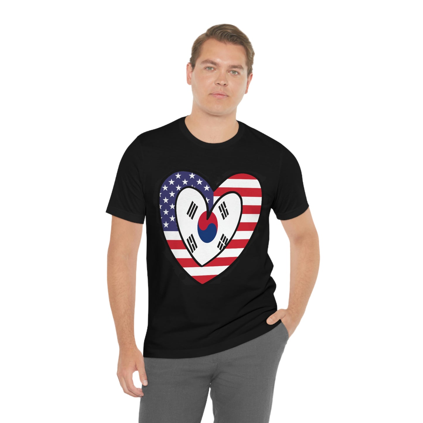 South Korean American Heart Valentines Day Gift Tee Shirt | Half Korea USA Flag T-Shirt