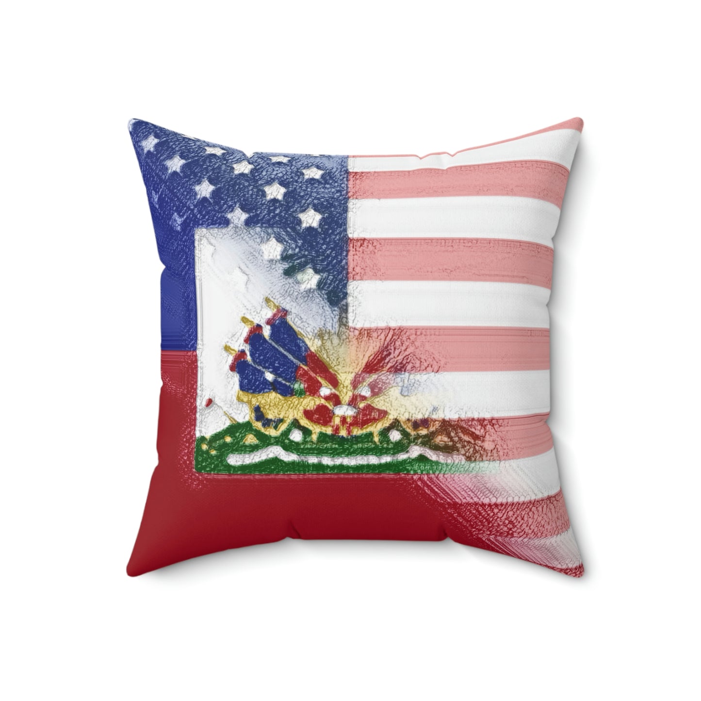 Haiti America Flag Painted | Half Haitian American Flag Spun Polyester Square Pillow